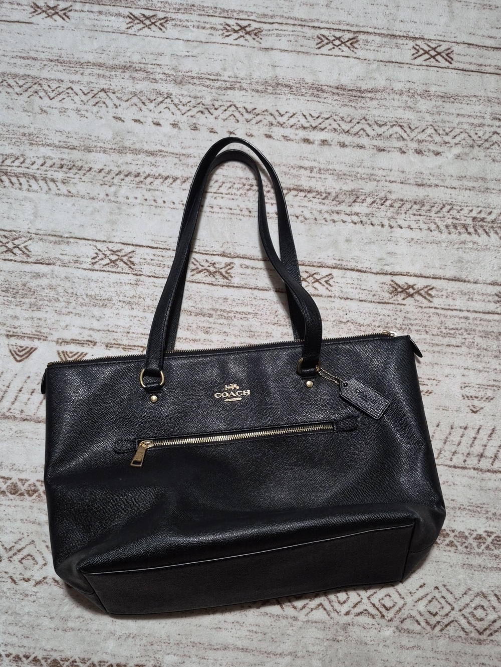 Coach Black Leather Tote with Gold Accents